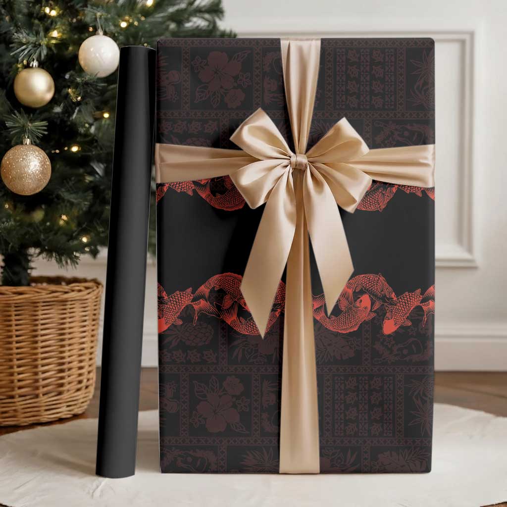 Hawaii Japan Koi Fish Red Wrapping Paper Tapa Pattern LT01 - Polynesian Pride