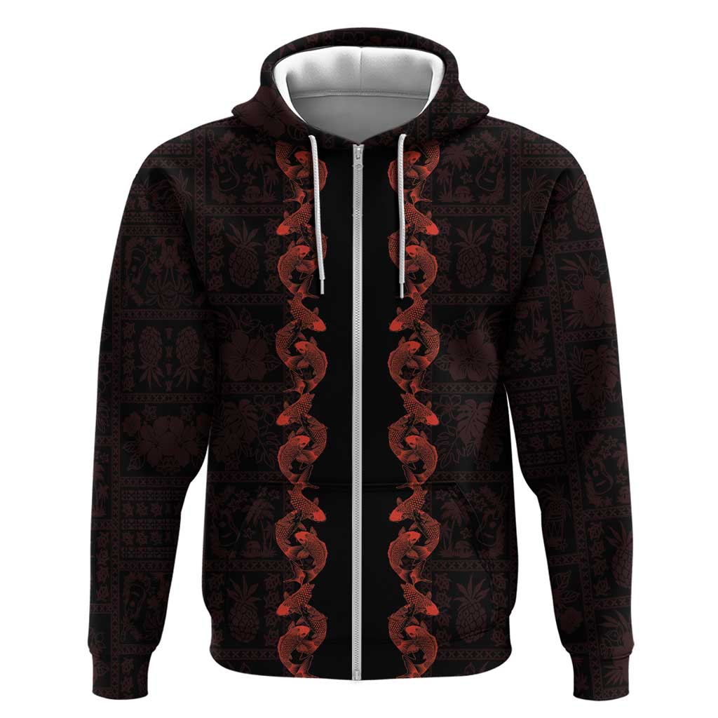 Hawaii Japan Koi Fish Red Zip Hoodie Tapa Pattern LT01 Zip Hoodie Red - Polynesian Pride