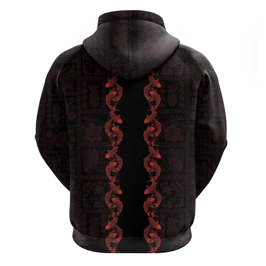 Hawaii Japan Koi Fish Red Zip Hoodie Tapa Pattern LT01 - Polynesian Pride