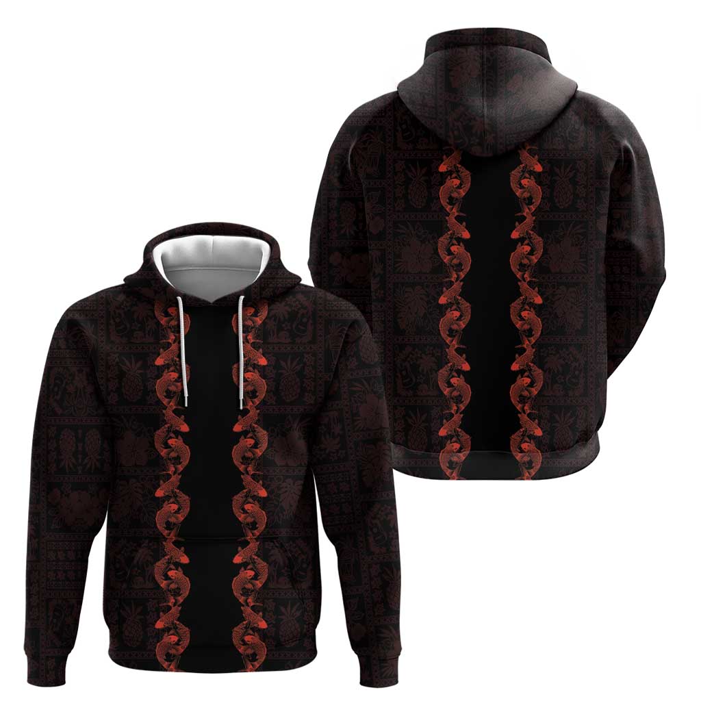 Hawaii Japan Koi Fish Red Zip Hoodie Tapa Pattern LT01 - Polynesian Pride