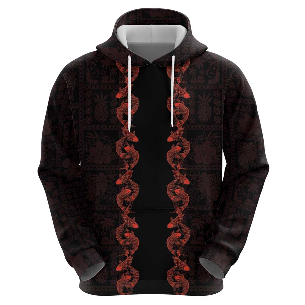 Hawaii Japan Koi Fish Red Zip Hoodie Tapa Pattern LT01 - Polynesian Pride