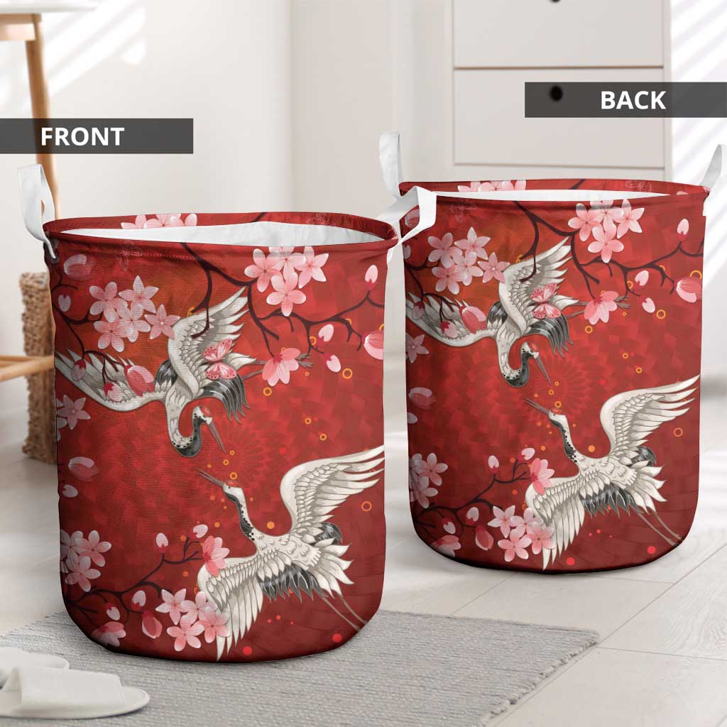 Hawaii Japan Cranes Sakura Flower Red Laundry Basket Japan Heritage Spirit LT01 - Polynesian Pride