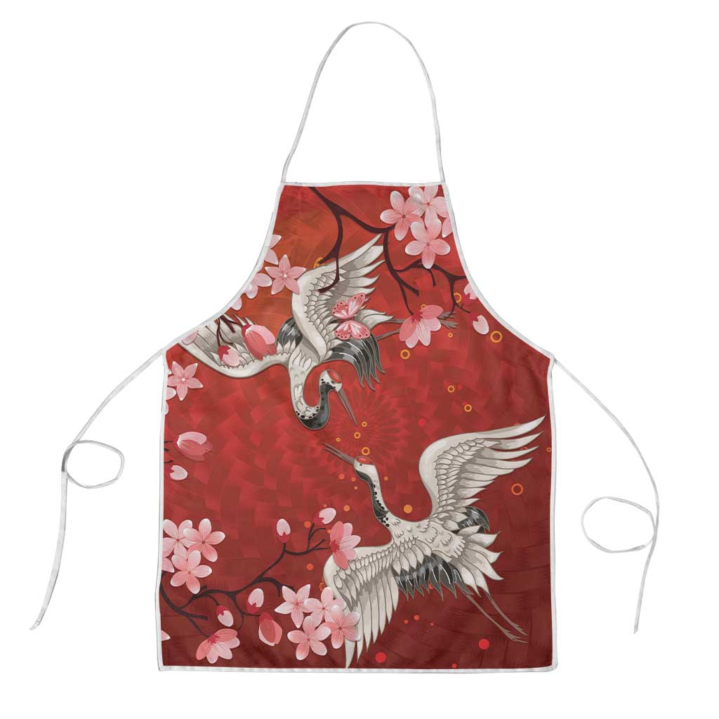 Hawaii Japan Cranes Sakura Flower Red Apron Japan Heritage Spirit LT01 Red - Polynesian Pride