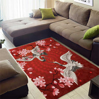 Hawaii Japan Cranes Sakura Flower Red Area Rug Japan Heritage Spirit - Polynesian Pride