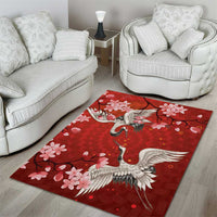 Hawaii Japan Cranes Sakura Flower Red Area Rug Japan Heritage Spirit - Polynesian Pride