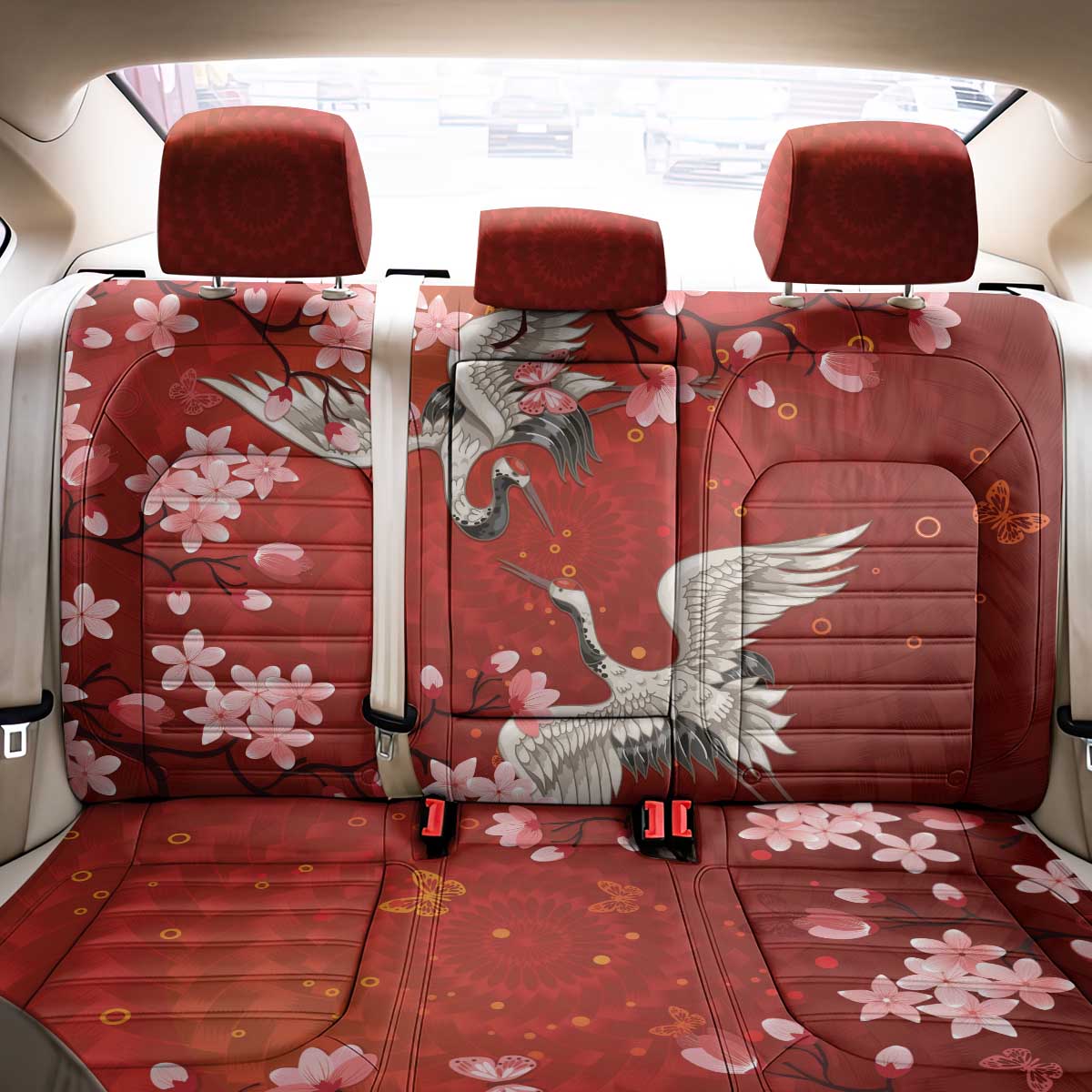 Hawaii Japan Cranes Sakura Flower Red Back Car Seat Cover Japan Heritage Spirit LT01 - Polynesian Pride