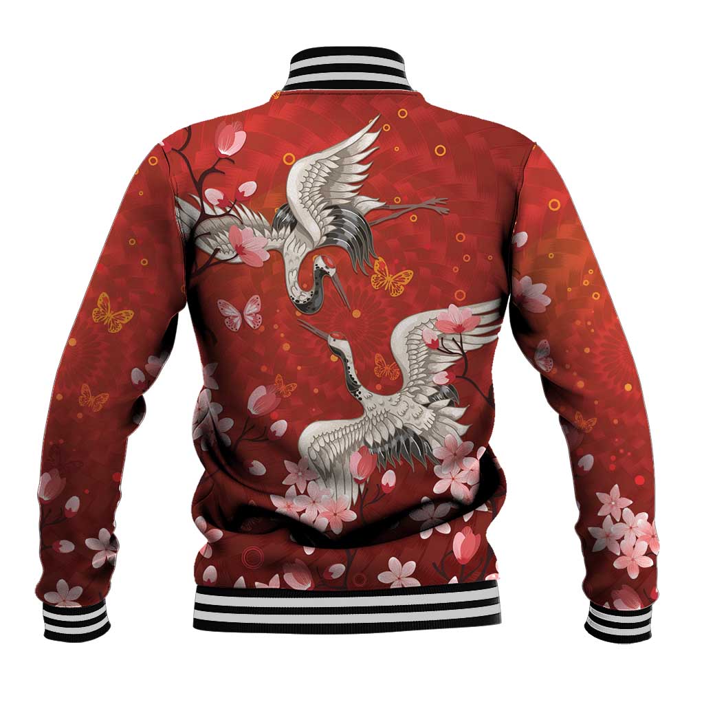 Hawaii Japan Cranes Sakura Flower Red Baseball Jacket Japan Heritage Spirit LT01 - Polynesian Pride
