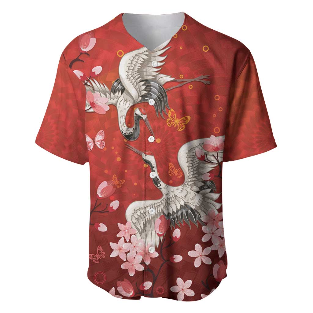 Hawaii Japan Cranes Sakura Flower Red Baseball Jersey Japan Heritage Spirit LT01 Red - Polynesian Pride