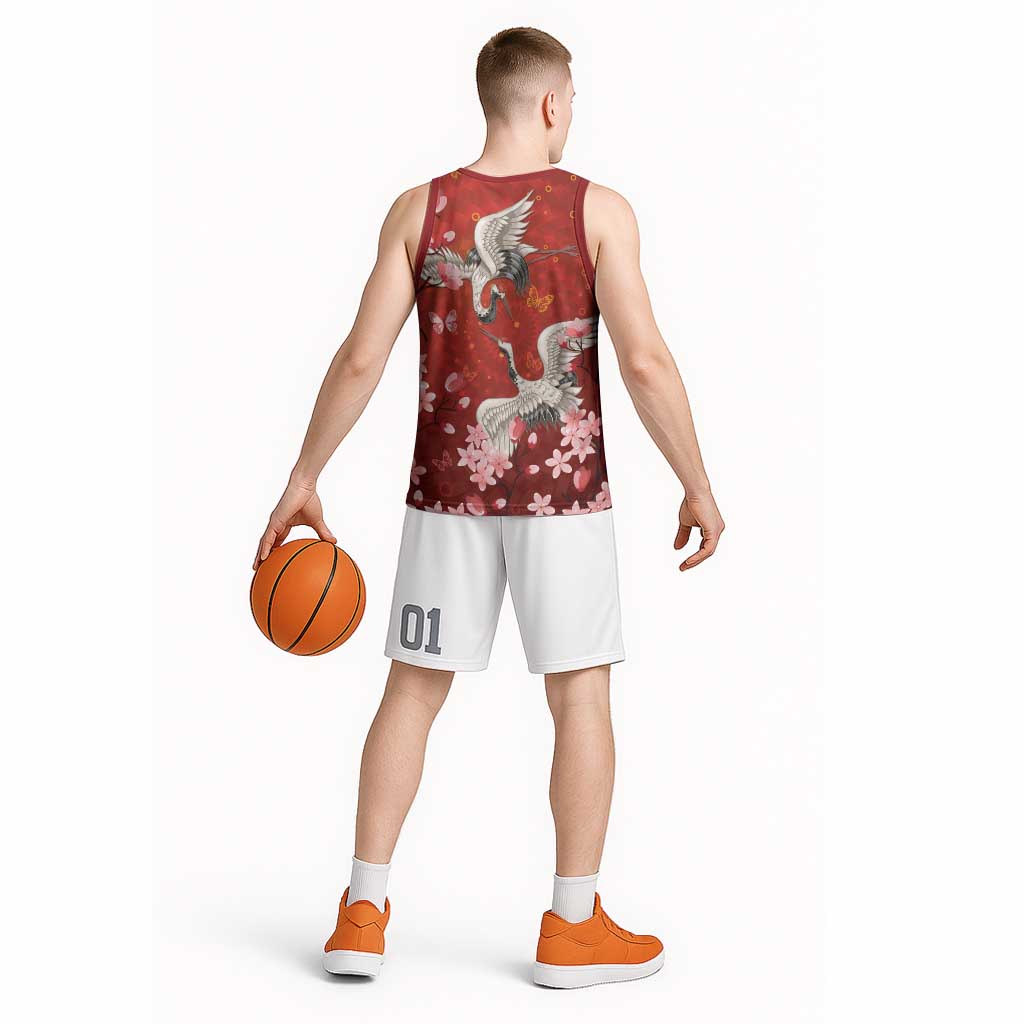 Hawaii Japan Cranes Sakura Flower Red Basketball Jersey Japan Heritage Spirit LT01 - Polynesian Pride