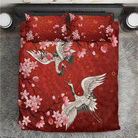 Hawaii Japan Cranes Sakura Flower Red Bedding Set Japan Heritage Spirit - Polynesian Pride