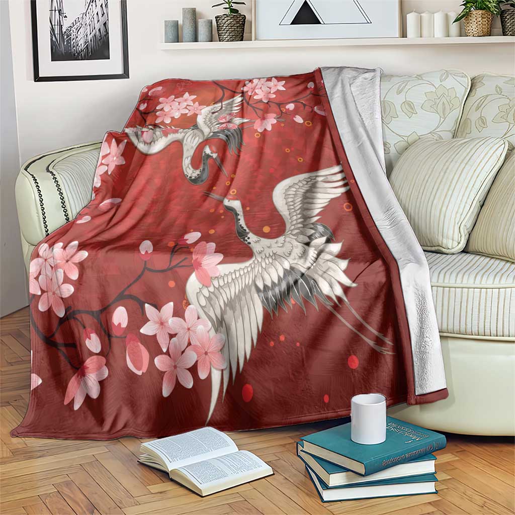Hawaii Japan Cranes Sakura Flower Red Blanket Japan Heritage Spirit - Polynesian Pride