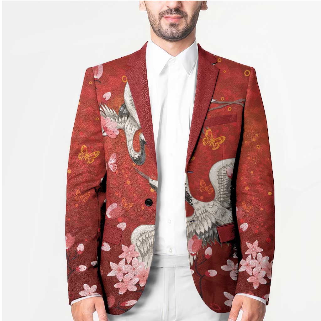 Hawaii Japan Cranes Sakura Flower Red Blazer Japan Heritage Spirit - Polynesian Pride