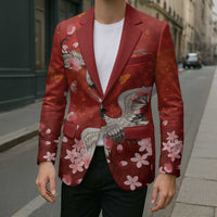 Hawaii Japan Cranes Sakura Flower Red Blazer Japan Heritage Spirit - Polynesian Pride