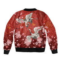 Hawaii Japan Cranes Sakura Flower Red Bomber Jacket Japan Heritage Spirit - Polynesian Pride