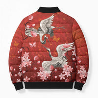 Hawaii Japan Cranes Sakura Flower Red Bomber Puffer Jacket Japan Heritage Spirit LT01 - Polynesian Pride