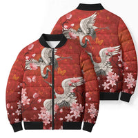Hawaii Japan Cranes Sakura Flower Red Bomber Puffer Jacket Japan Heritage Spirit LT01 - Polynesian Pride
