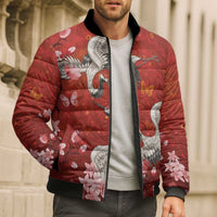 Hawaii Japan Cranes Sakura Flower Red Bomber Puffer Jacket Japan Heritage Spirit LT01 - Polynesian Pride