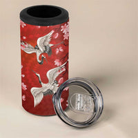 Hawaii Japan Cranes Sakura Flower Red 4 in 1 Can Cooler Tumbler Japan Heritage Spirit - Polynesian Pride