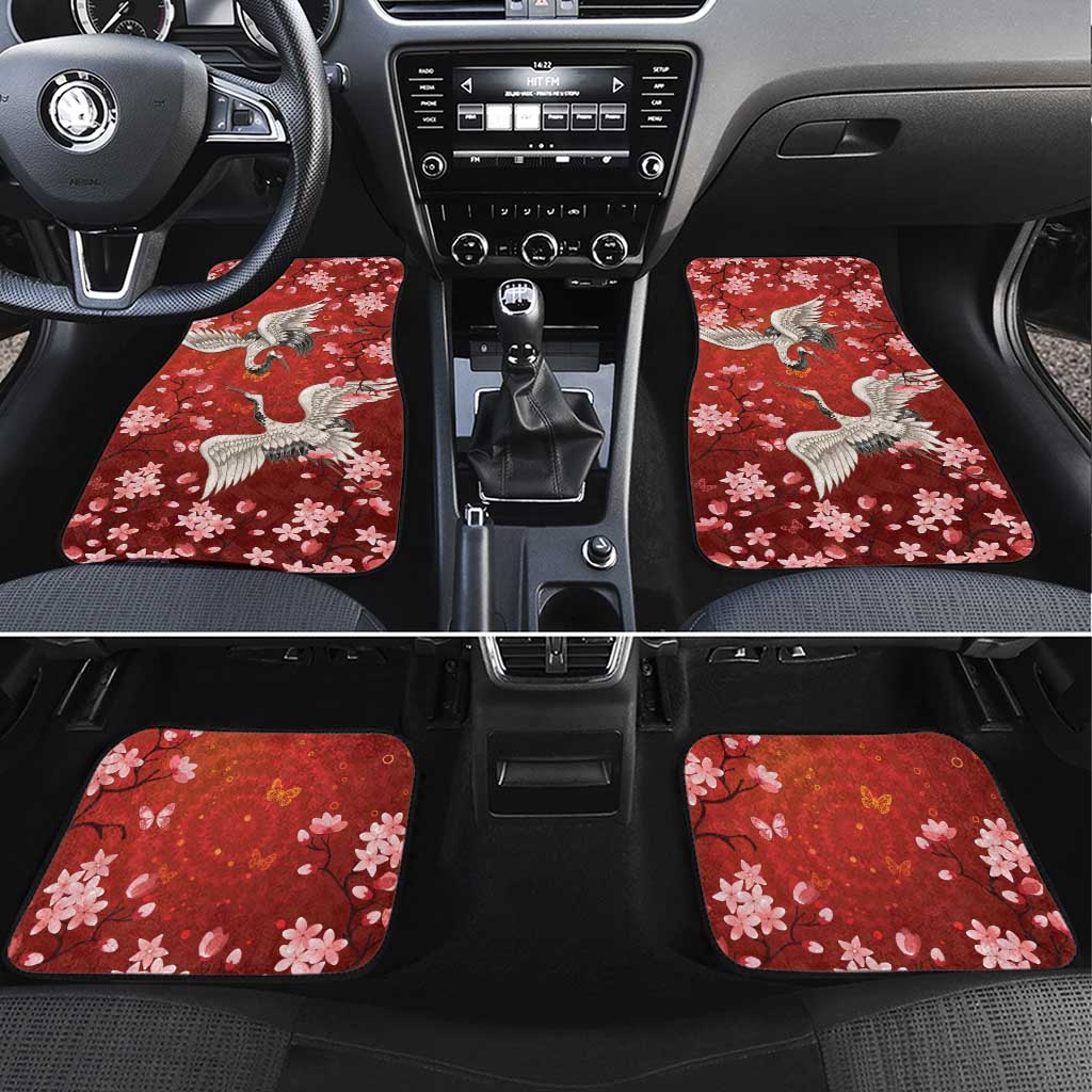 Hawaii Japan Cranes Sakura Flower Red Car Mats Japan Heritage Spirit LT01 Set 4pcs Red - Polynesian Pride