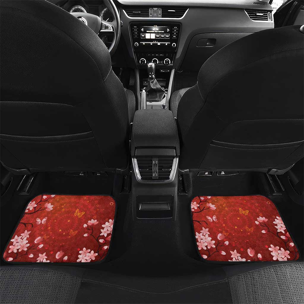 Hawaii Japan Cranes Sakura Flower Red Car Mats Japan Heritage Spirit LT01 Set 2pcs - Back Red - Polynesian Pride