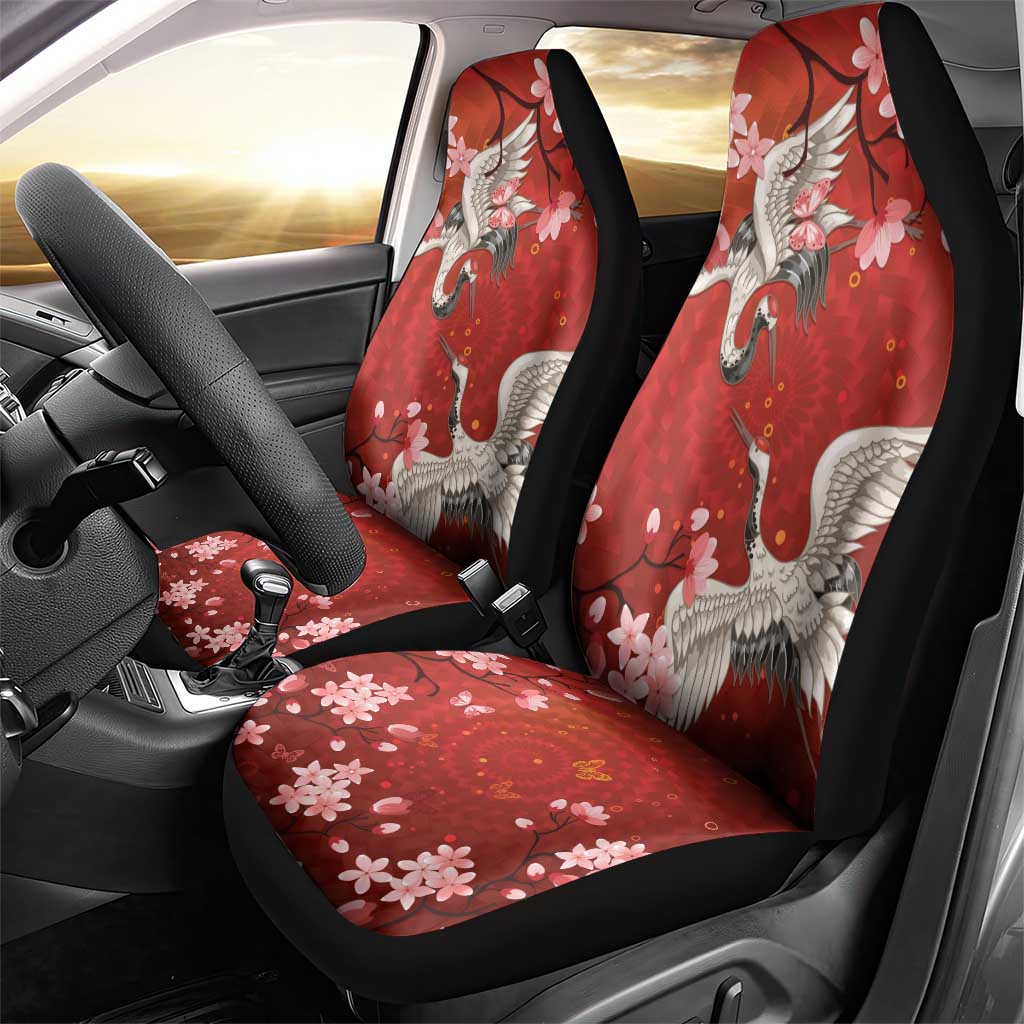 Hawaii Japan Cranes Sakura Flower Red Car Seat Cover Japan Heritage Spirit - Polynesian Pride