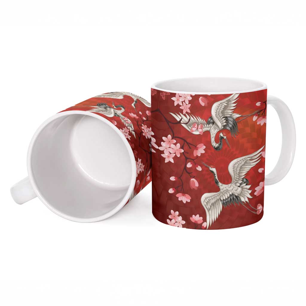 Hawaii Japan Cranes Sakura Flower Red Ceramic Mug Japan Heritage Spirit LT01 - Polynesian Pride