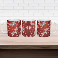 Hawaii Japan Cranes Sakura Flower Red Ceramic Mug Japan Heritage Spirit LT01 - Polynesian Pride