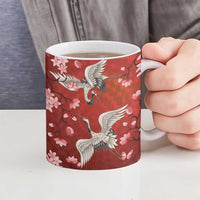 Hawaii Japan Cranes Sakura Flower Red Ceramic Mug Japan Heritage Spirit LT01 - Polynesian Pride