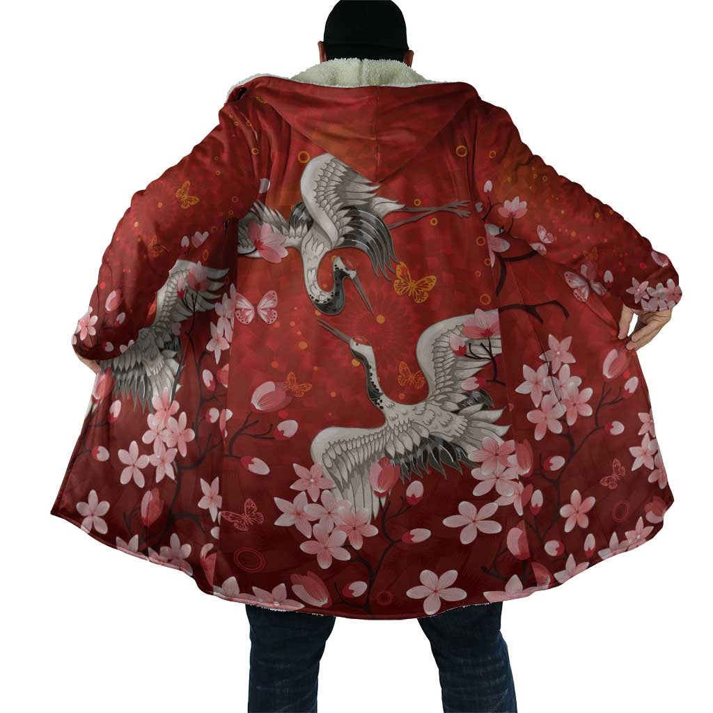 Hawaii Japan Cranes Sakura Flower Red Cloak Japan Heritage Spirit - Polynesian Pride