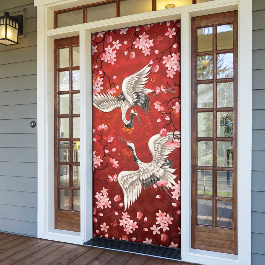 Hawaii Japan Cranes Sakura Flower Red Door Cover Japan Heritage Spirit LT01 - Polynesian Pride