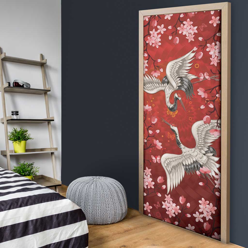 Hawaii Japan Cranes Sakura Flower Red Door Cover Japan Heritage Spirit LT01 - Polynesian Pride