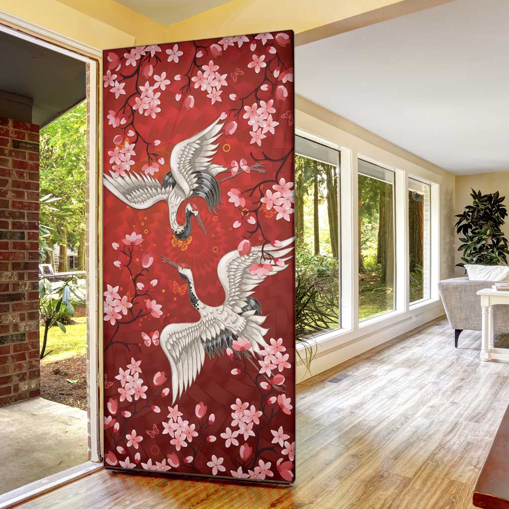 Hawaii Japan Cranes Sakura Flower Red Door Cover Japan Heritage Spirit LT01 - Polynesian Pride