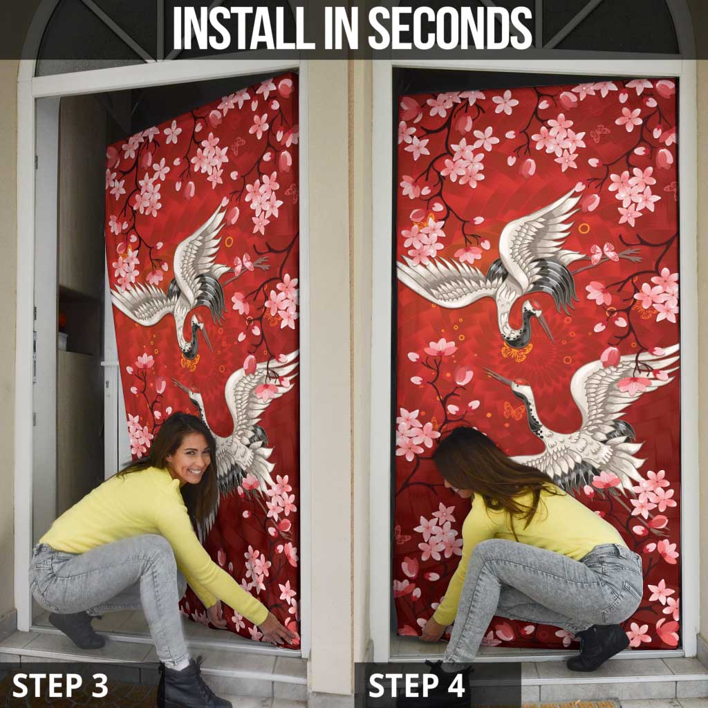 Hawaii Japan Cranes Sakura Flower Red Door Cover Japan Heritage Spirit LT01 - Polynesian Pride