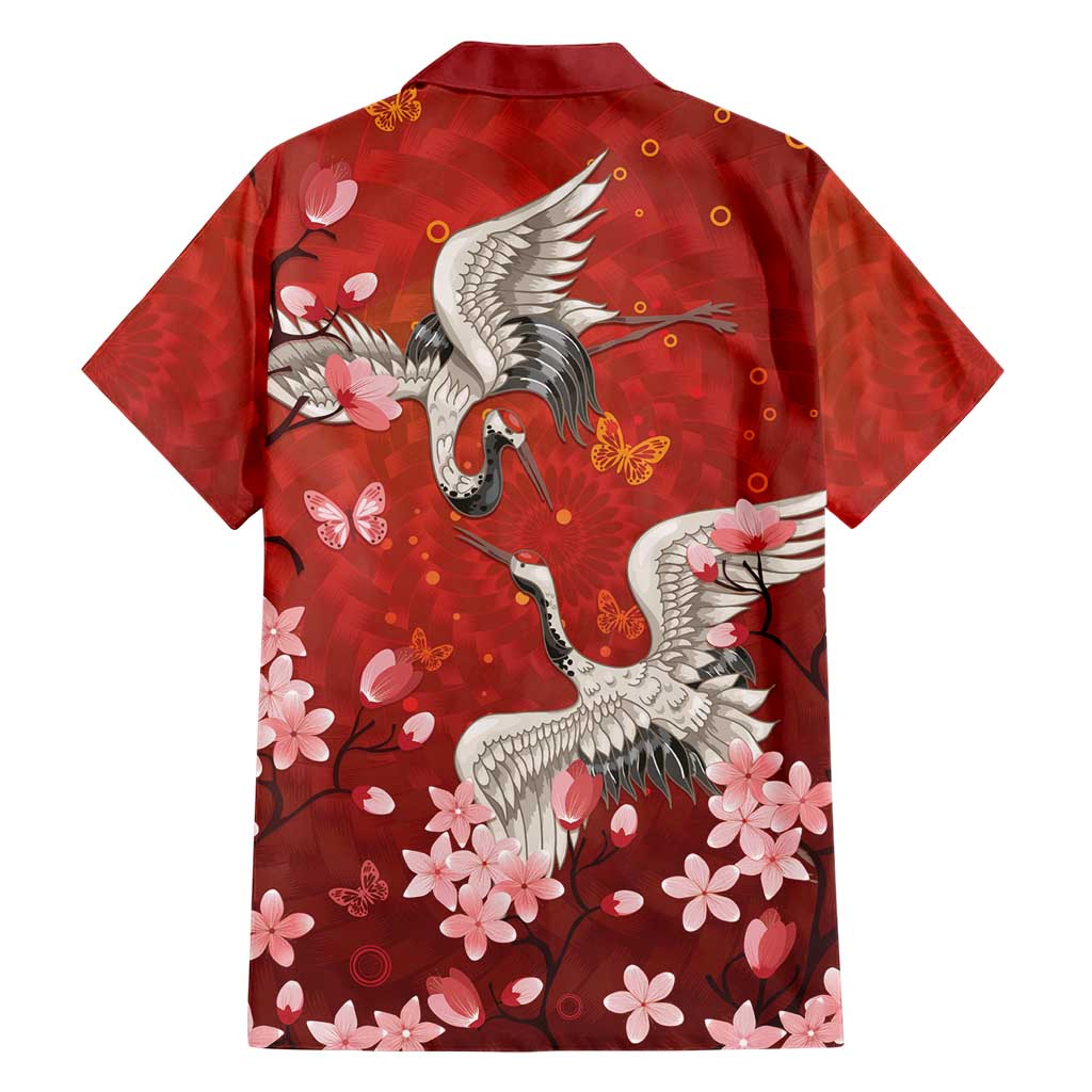 Hawaii Japan Cranes Sakura Flower Red Family Matching Puletasi and Hawaiian Shirt Japan Heritage Spirit - Polynesian Pride
