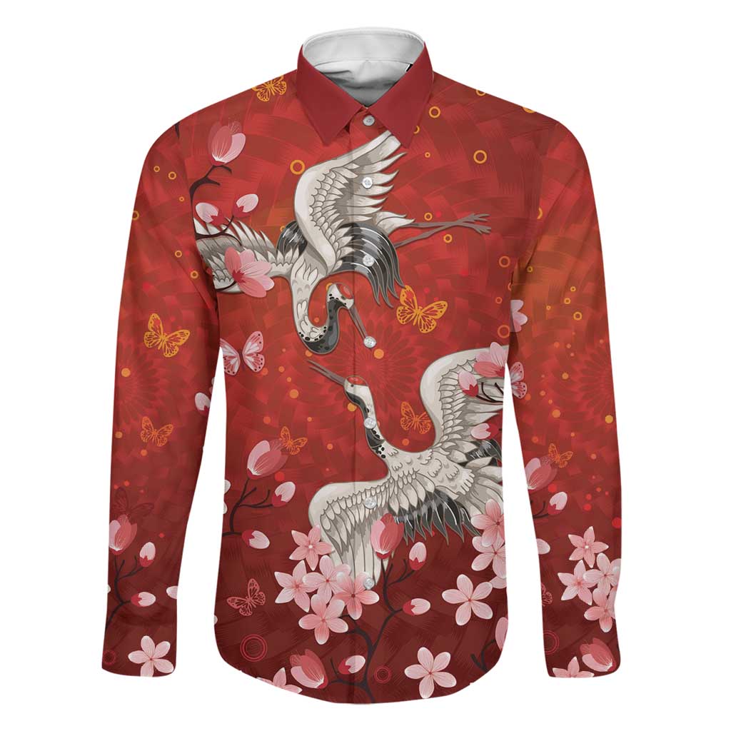Hawaii Japan Cranes Sakura Flower Red Family Matching Puletasi and Hawaiian Shirt Japan Heritage Spirit - Polynesian Pride