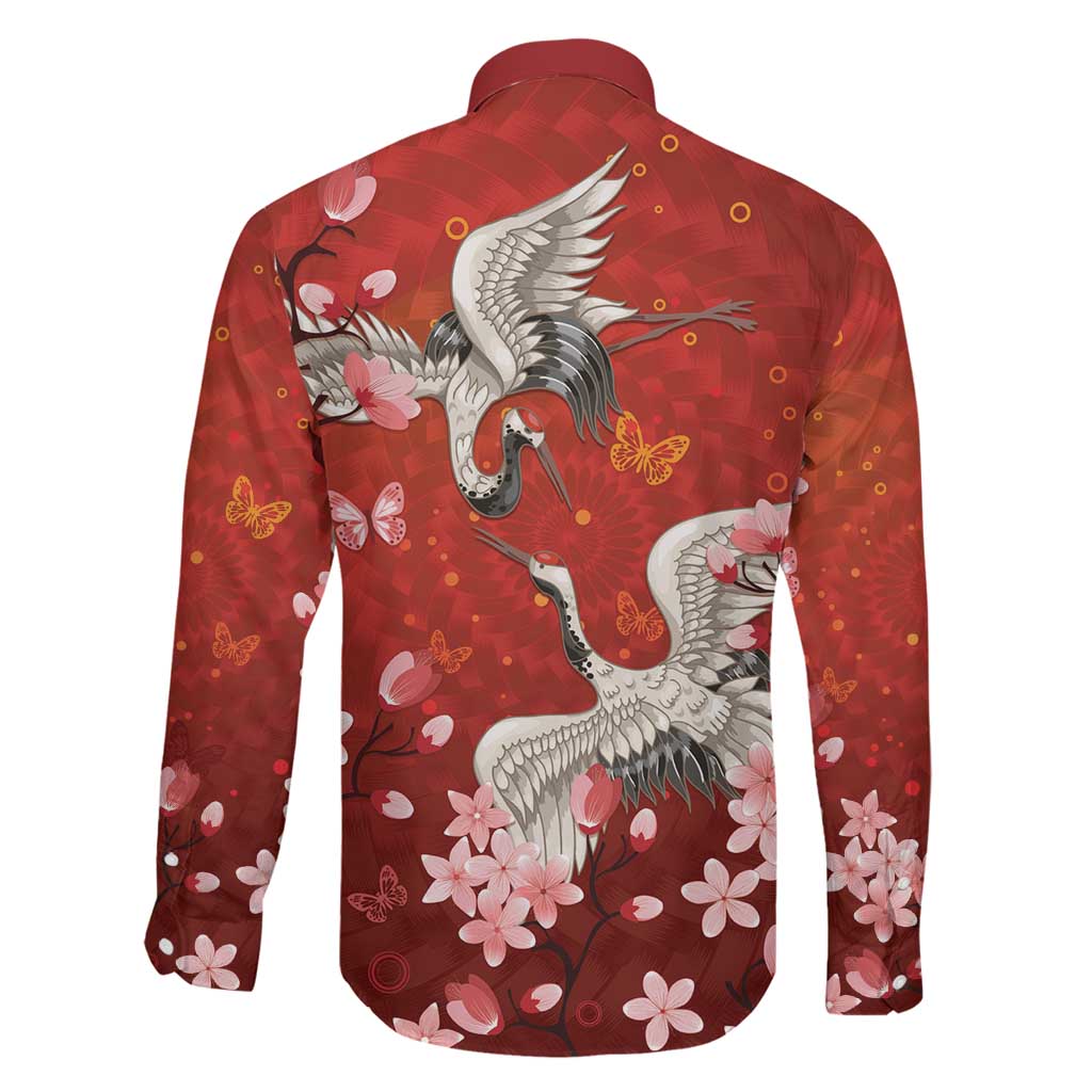 Hawaii Japan Cranes Sakura Flower Red Family Matching Puletasi and Hawaiian Shirt Japan Heritage Spirit - Polynesian Pride