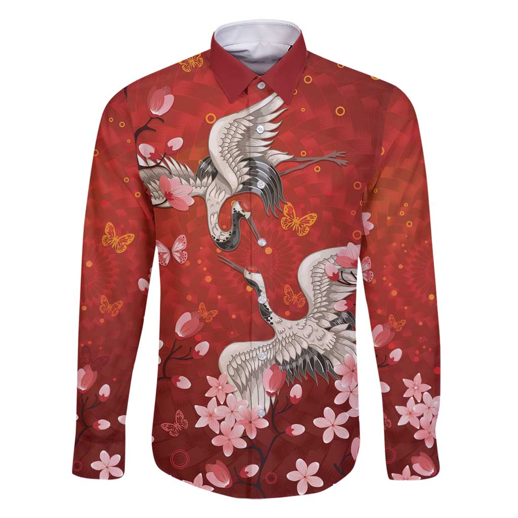 Hawaii Japan Cranes Sakura Flower Red Family Matching Summer Maxi Dress and Hawaiian Shirt Japan Heritage Spirit - Polynesian Pride