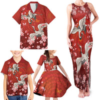 Hawaii Japan Cranes Sakura Flower Red Family Matching Tank Maxi Dress and Hawaiian Shirt Japan Heritage Spirit - Polynesian Pride