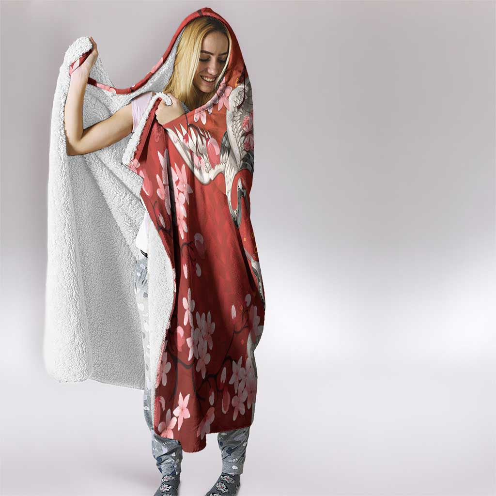 Hawaii Japan Cranes Sakura Flower Red Hooded Blanket Japan Heritage Spirit LT01 - Polynesian Pride