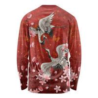 Hawaii Japan Cranes Sakura Flower Red Long Sleeve Shirt Japan Heritage Spirit LT01 - Polynesian Pride