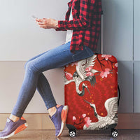 Hawaii Japan Cranes Sakura Flower Red Luggage Cover Japan Heritage Spirit - Polynesian Pride