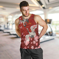 Hawaii Japan Cranes Sakura Flower Red Men Tank Top Japan Heritage Spirit LT01 Red - Polynesian Pride