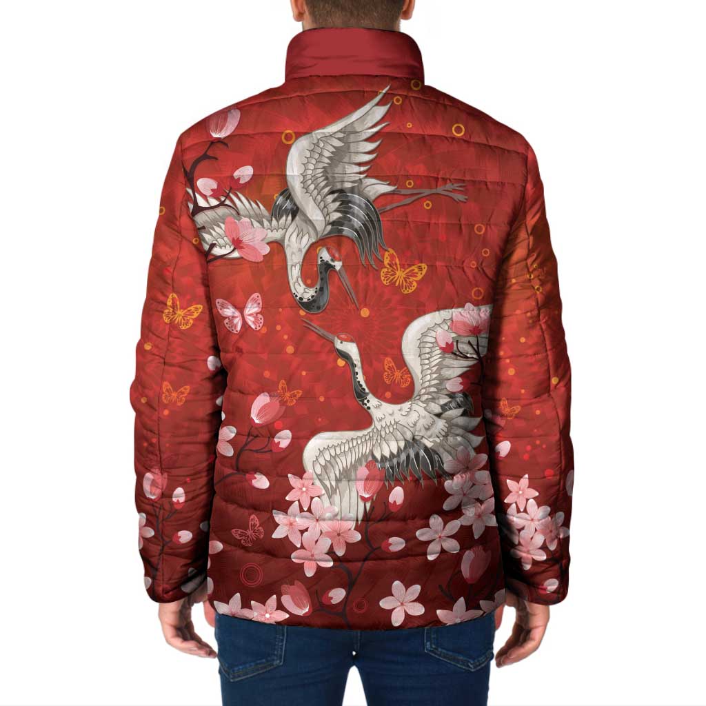 Hawaii Japan Cranes Sakura Flower Red Padded Jacket Japan Heritage Spirit LT01 - Polynesian Pride