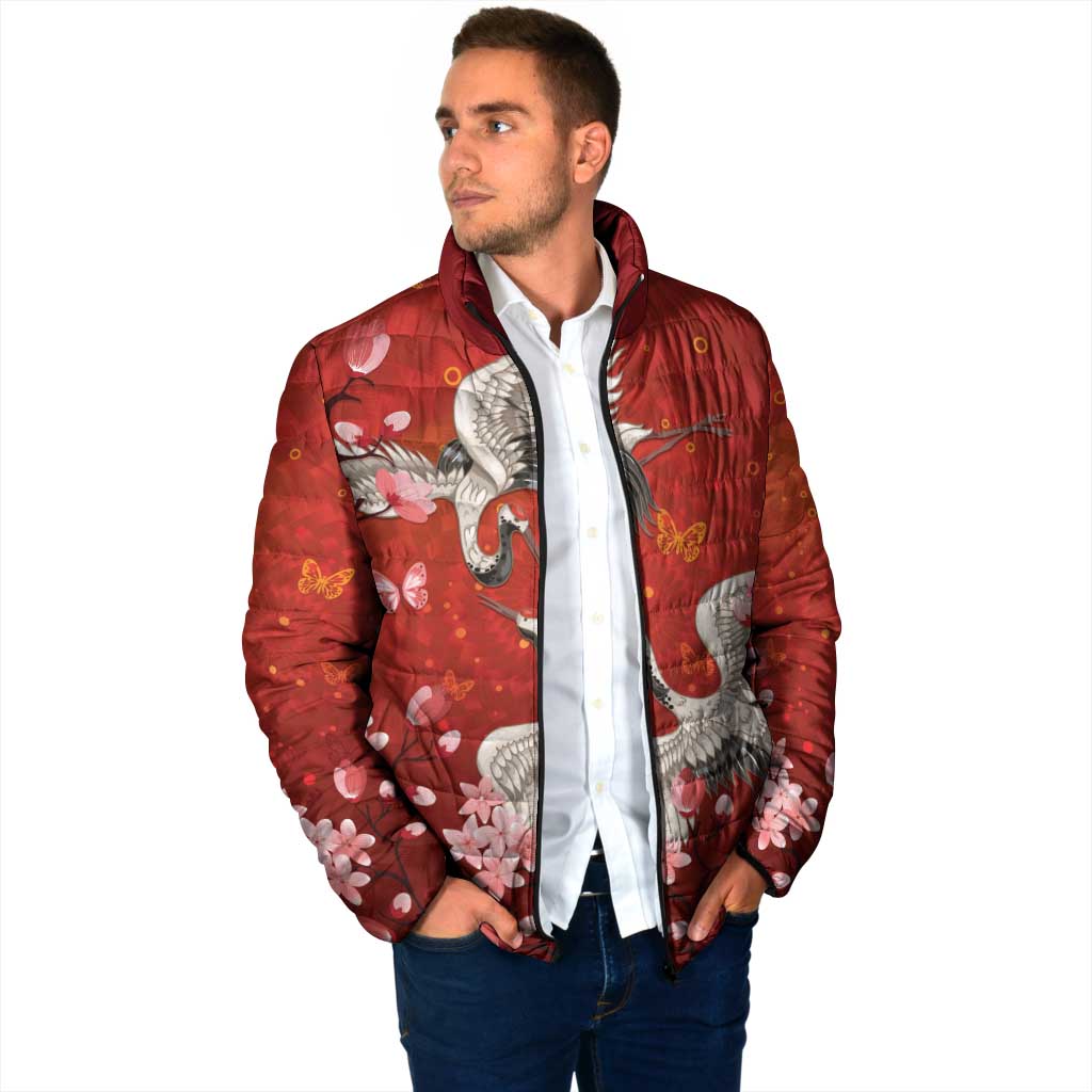 Hawaii Japan Cranes Sakura Flower Red Padded Jacket Japan Heritage Spirit LT01 - Polynesian Pride