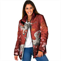 Hawaii Japan Cranes Sakura Flower Red Padded Jacket Japan Heritage Spirit LT01 Women Red - Polynesian Pride