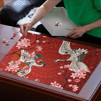 Hawaii Japan Cranes Sakura Flower Red Puzzle Japan Heritage Spirit LT01 - Polynesian Pride