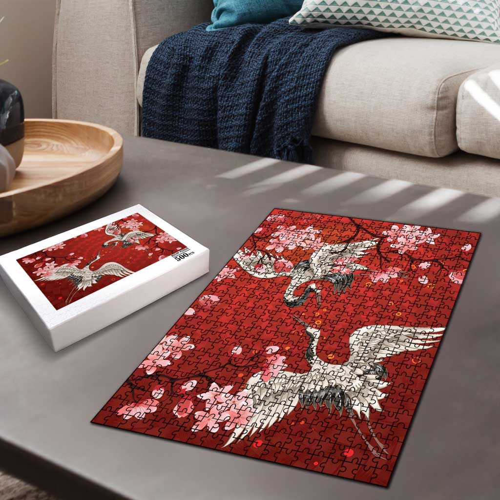 Hawaii Japan Cranes Sakura Flower Red Puzzle Japan Heritage Spirit LT01 - Polynesian Pride