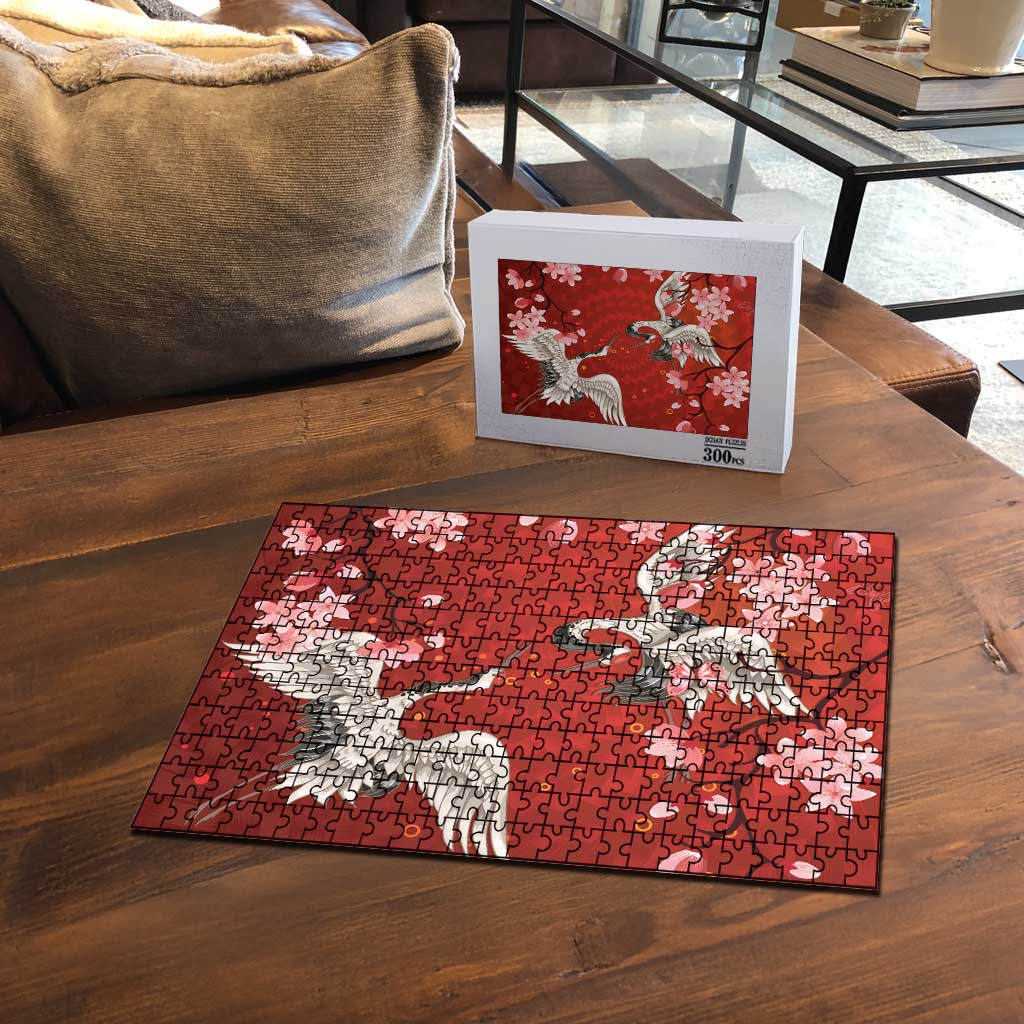 Hawaii Japan Cranes Sakura Flower Red Puzzle Japan Heritage Spirit LT01 - Polynesian Pride