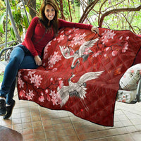 Hawaii Japan Cranes Sakura Flower Red Quilt Japan Heritage Spirit - Polynesian Pride