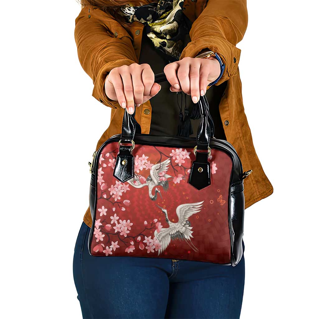 Hawaii Japan Cranes Sakura Flower Red Shoulder Handbag Japan Heritage Spirit LT01 One Size Red - Polynesian Pride